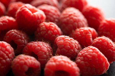 Fresh red raspberries macro shot