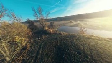 Heyecanlı İHA Sineması: Ağaçların Üzerindeki Doğa Uçuşu ve Sisli Gün Işığındaki Çayırlık Göl