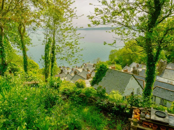 Looking Clovelly Village North Devon Showing Rooftops Chimneys Cottages Houses — Stock Photo, Image