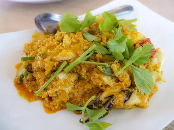 Stir Fried Squid Curry Powder Thai Food — Stock Photo, Image