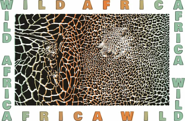 长颈鹿和豹子的矢量色型图解背景 — 图库矢量图片