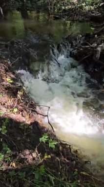 Dağ deresinin küçük bir şelalesi Hrudky, bir su barajından akıyor..