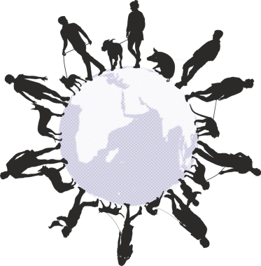 İnsanlar ve hayvanlar, dünyanın her yerinde tasmalı hayvanlar olan resimler.