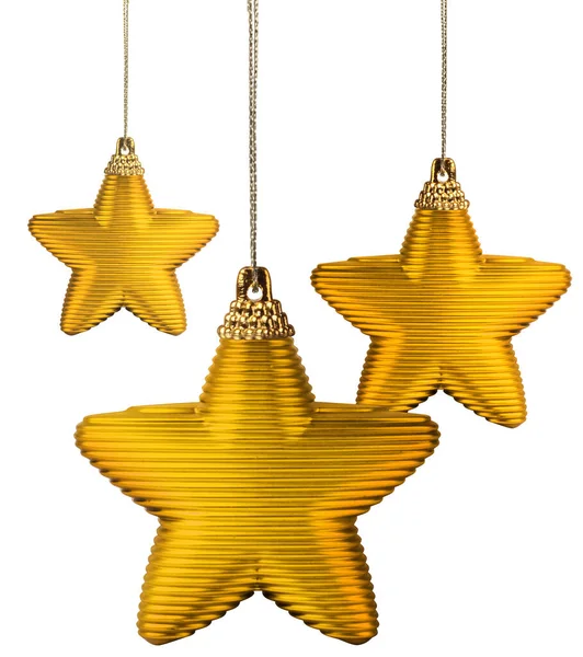 白に隔離された3つの現代的なスタイルの黄金のクリスマス装飾星 — ストック写真