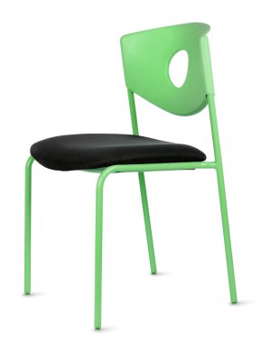 Beyaz zemin üzerinde modern yeşil metal sandalye izole