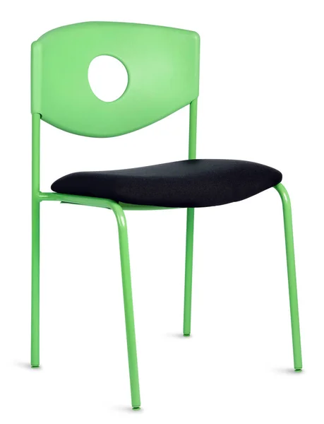 Moderner Grüner Metallstuhl Minimaler Schlagschatten Isoliert Auf Weißem Hintergrund lizenzfreie Stockbilder
