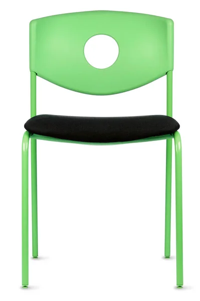 Moderner Grüner Metallstuhl Minimaler Schlagschatten Isoliert Auf Weißem Hintergrund lizenzfreie Stockfotos