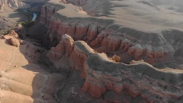 Park Narodowy Charyn Canyon Rano Widok Rzekę Charyn Kanion Czerwone — Wideo stockowe