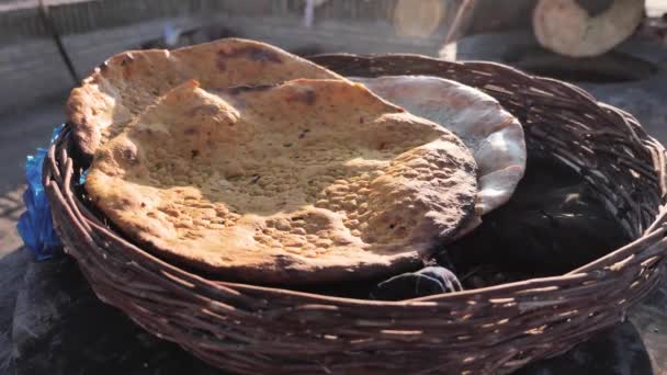 Traditional Uzbek Flatbreads Baked Tandoor Oven Freshly Baked Hot Bread — Stock Video