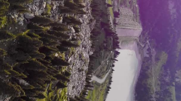 Verticale Videobeelden Bovenaanzicht Van Big Almaty Lake Dam Het Water — Stockvideo