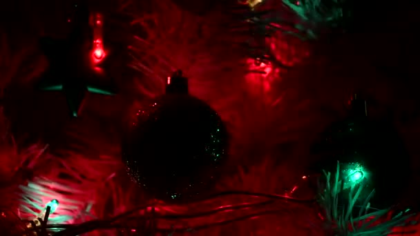 Closeup White Christmas Tree Blinking Lights — Stock Video