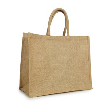 beyaz üzerine izole edilmiş tek bir çuval bezi torbası