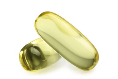 macro of fish oil supplements isolaled on white