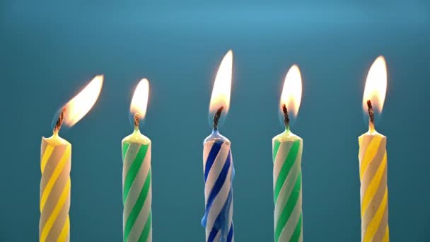 Closeup Five Lit Birthday Candles — Stock Video