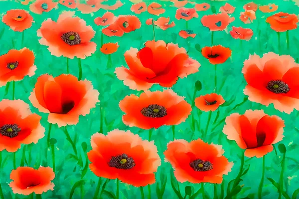 Blooming Poppy Flowers Field — Stock Photo, Image
