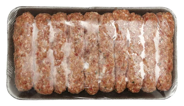 ソーセージの形をしたミンチ肉のパッケージ — ストック写真