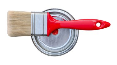 Metalik teneke üzerindeki yeni boya fırçası izole edildi 