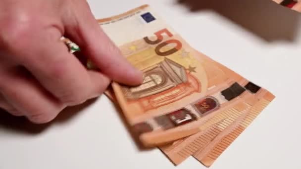 Ötven Eurobankjegyet Számláló Közelsége — Stock videók