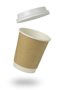 yüzen bir fincan kağıt kahve.