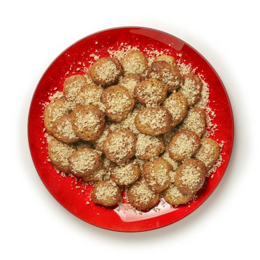 Melomakarona tabakta, Yunan xmas tatlı ceviz ve bal şurubu ile