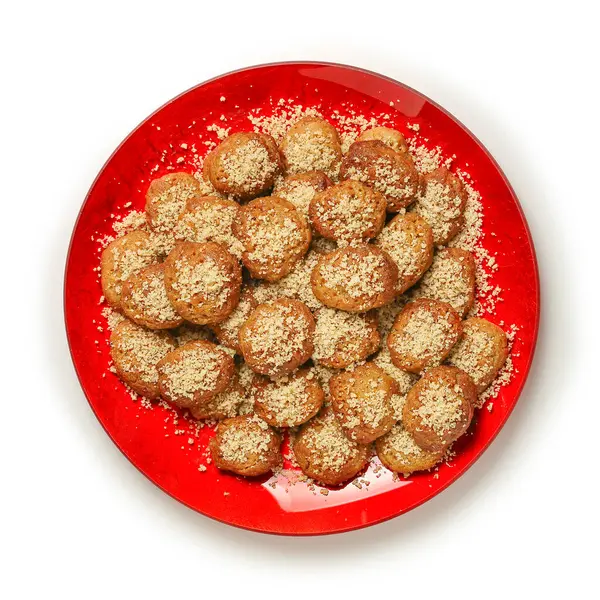 Melomakarona tabakta, Yunan xmas tatlı ceviz ve bal şurubu ile