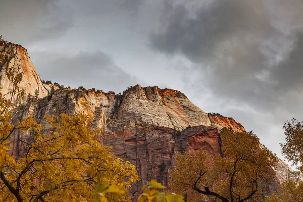 Afternoon Light Hitting Tops Tall Mountains Zion National Park Fall — ストック写真