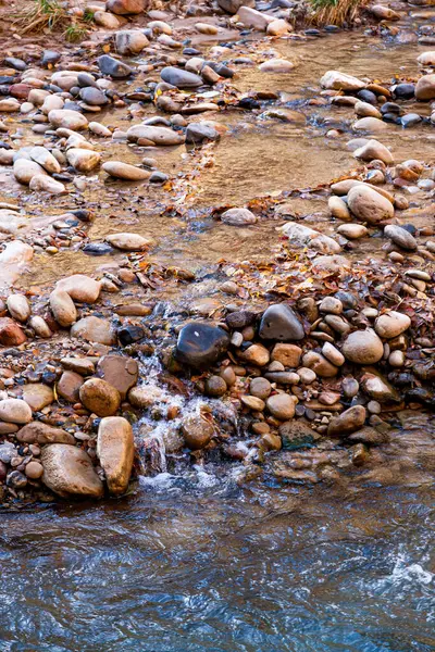 Річка Діва Вузькими Прозорою Водою Обривається Гладких Скелях Різних Кольорах Ліцензійні Стокові Фото
