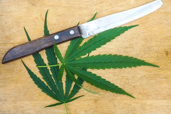 Pile Cannabis Joint Chopping Board Knife — Stock Photo, Image