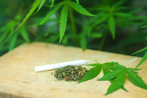 Tumpukan Cannabis Bersama Dengan Chopping Board Dan Knife — Stok Foto