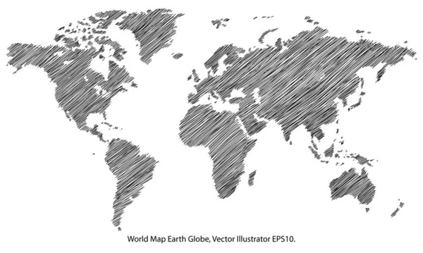 Świat Mapę Ziemi Glob Wektor Linii Zarysowane Programu Illustrator Eps — Wektor stockowy