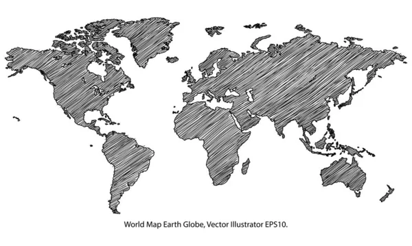 Mappa Del Mondo Earth Globe Vector Line Sketched Illustrator Eps — Vettoriale Stock