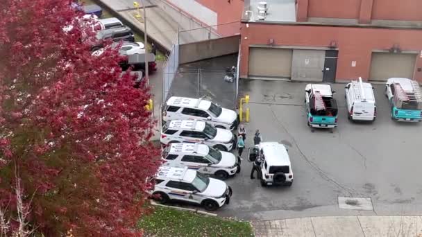 Верхній Постріл Поліцейської Лінії Автомобіля Парковці Роздільною Здатністю — стокове відео