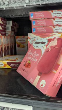 Süpermarketteki dondurucuda Haagen-Dazs dondurması sergisi..