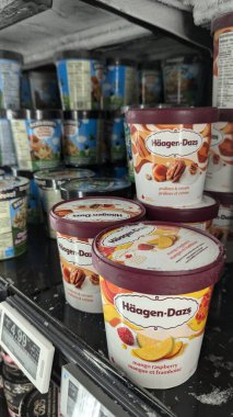 Süpermarketteki dondurucuda Haagen-Dazs dondurması sergisi..