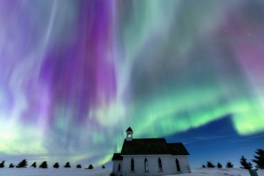 Aurora Kuzey Işıkları Saskatchewan Kanada Şehir Kilisesi