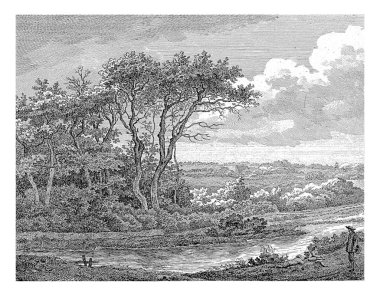 Nehrin manzarası. Ön planda üç kişi sağda..