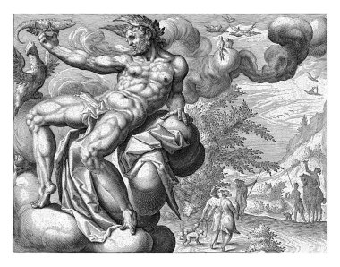 Hava elementi kafasında kanatları olan, bulutlarda oturan çıplak bir adam şeklinde..