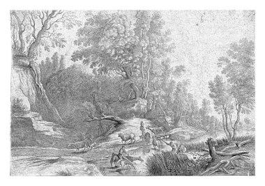 Ormanın kıyısındaki su kuyusunda atlar, inekler ve çobanlarıyla..