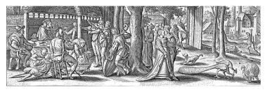 Müsrif evlat, neşeli bir şirkette ahlaksız bir hayat yaşayarak bütün parasını çarçur eder. Arka planda, yoksul müsrif çocuk üç kadın tarafından kovalanır..