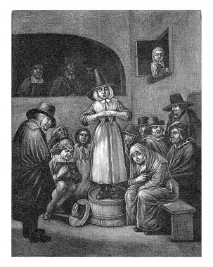 Quakers Toplantısı, 1656, Jacob Gole, Egbert van Heemskerck (I) 'den sonra, 1670 - 1724 Bir iç mekanda bir grup Quakers. Bazıları sıralara ve sandalyelere oturur diğerleri ayakta.
