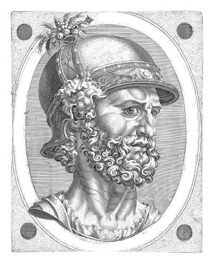 Yetişkinlik çağında, Maarten van Heemskerck 'ten sonra, 1548 - 1570 olgunlaşan asker kafası şeklinde, sağa bakan bir kaskla..