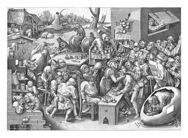 Taş kesicisi mi yoksa Mallegem cadısı mı? Bir grup aptalın arasında, fener ışığında bir şarlatan hastanın kafasındaki kayayı kesmek için bir ameliyat gerçekleştirir..