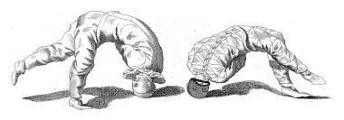 Harlequin ve bir palyaço (Piro) Gerardus Josephus Xavery 'den sonra baş aşağı duruyorlar..