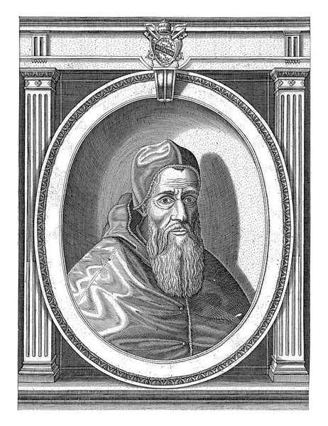 教皇ユリウス3世の肖像画は 教皇の衣を着て 頭はカマウロで飾られました エッジレタリングが施された楕円形のフレームの右側にバスト — ストック写真