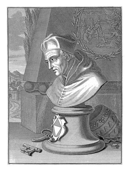 教宗格里高利十二世身穿国徽半身像后面是教皇的头冠 所罗门的判断是正确的 — 图库照片