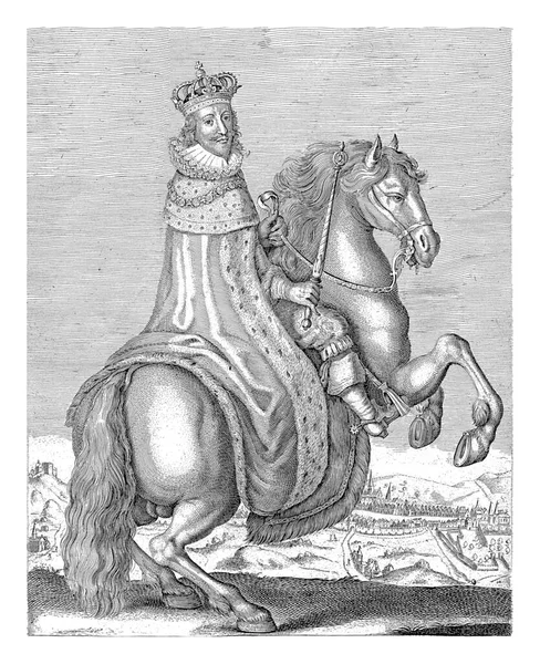 Portret Jeździecki Karola Króla Anglii Ubrany Królewski Płaszcz Koroną Głowie — Zdjęcie stockowe