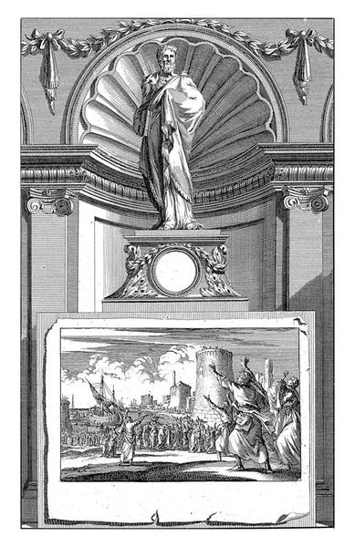 Salamis的Epiphanius Church Father Jan Luyken 在Jan Goeree之后 1698年 Salamis的Epiphanius神父站在一个基座上 — 图库照片