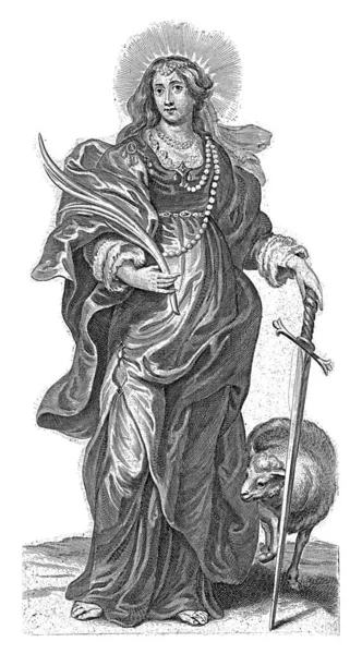 子羊と剣を持つ聖アグネス — ストック写真
