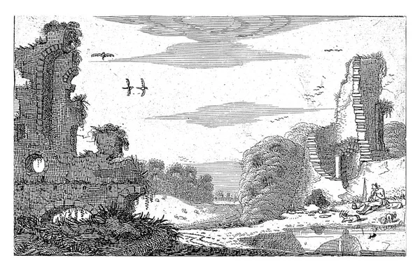 Hirte Auf Einer Ruine Jan Van Velde 1616 Hirte Spielt — Stockfoto