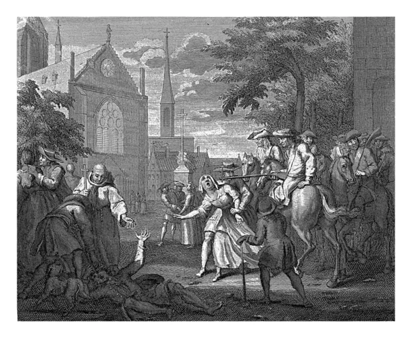 フランスのプロテスタントの迫害 1685年 フィリップ ファン ガンスト 1685年 1732年プロテスタントは兵士によって一緒に開催され 教会の前で司祭によって処罰されます — ストック写真